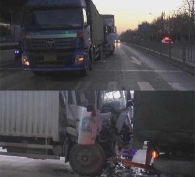 A van in Jinan chased a large truck may be caused by fatigue driving